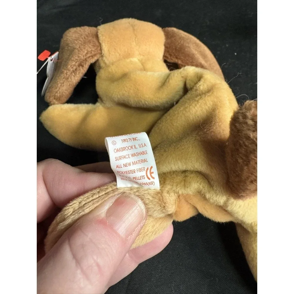 Set of 2 Ty Beanie Babies Bones Dog Plush 1993 1994 Heart Tags PVC Pellets